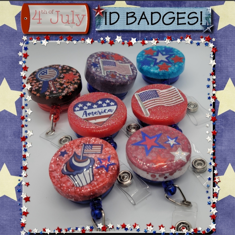 4th of July Keychains and Badge Reels!